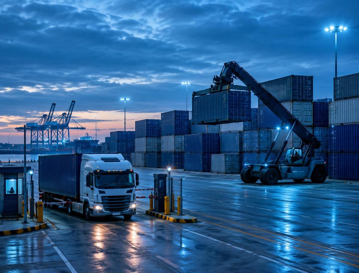 KTLOG containers staged at the terminal for loading